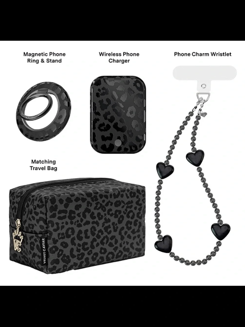 Velvet Caviar Black & Gray Leopard Phone Accessories Set